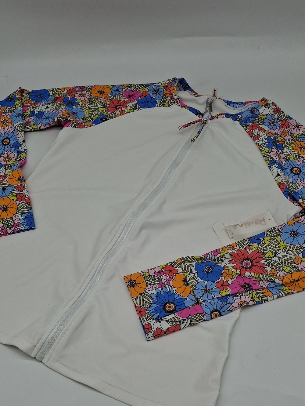 Raisins Floral Print Front Zip Rashguard White L